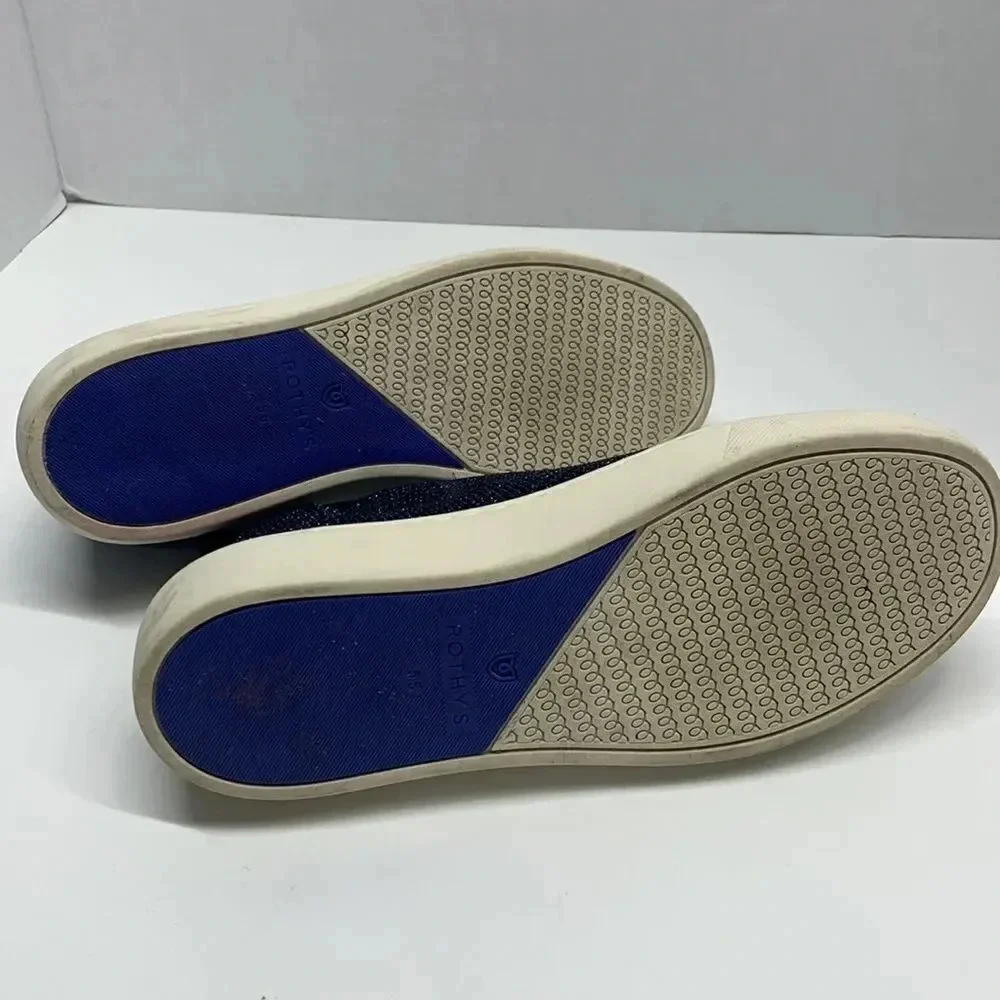 Rothys Chelsea Sneaker Shoes High Top Metallic Lattice Stitch Blue Size 5.5 - Picture 11 of 14